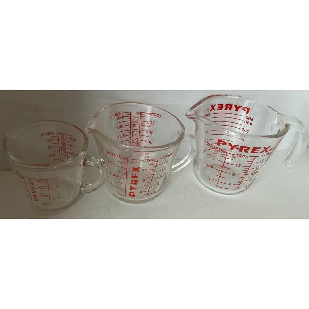 Pyrex Vintage Measuring Cup Set Red Glass 1-Cup 2-Cup 500ml Kitchenware